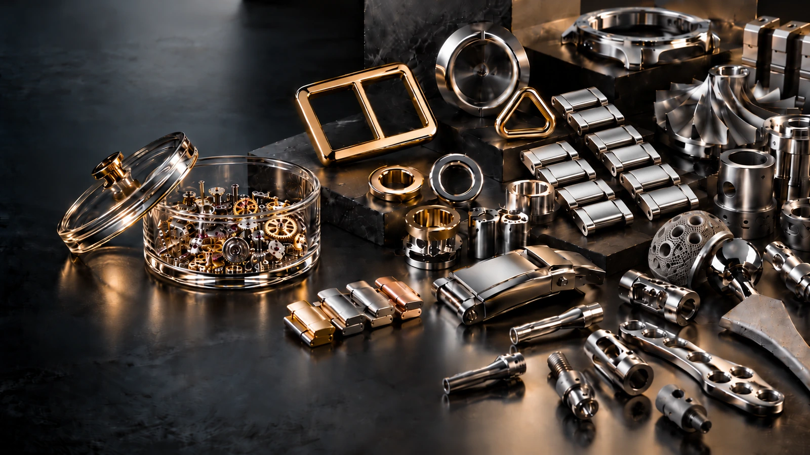 Panel de composants métalliques de précision pour le luxe, l’horlogerie, le médical et l’industrie